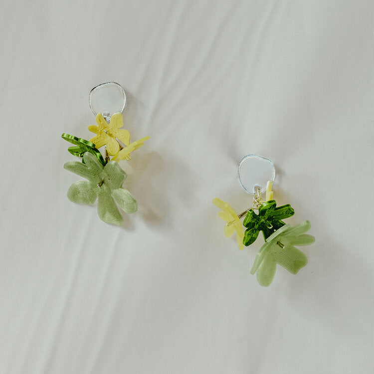 green and yellow - drop earrings - flowers