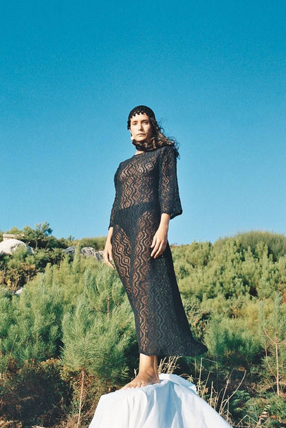 Allegra Dress - Crochet-Looking Dress in Black