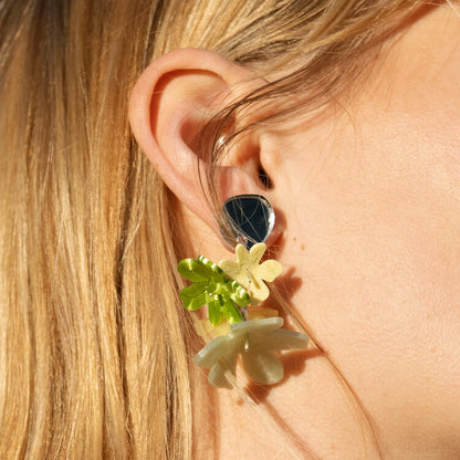 green and yellow - drop earrings - flowers
