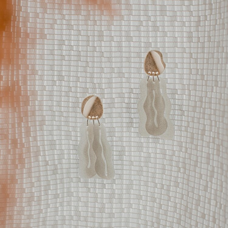 white - drop earrings - flowers