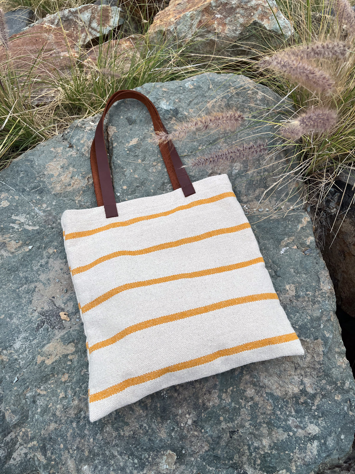 Beach Tote Bag-yellow stripes