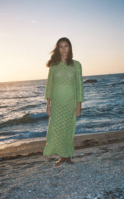 Allegra Dress - Crochet-Looking Dress in Green