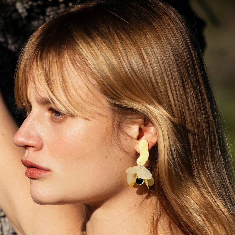 yellow - drop earrings - flowers