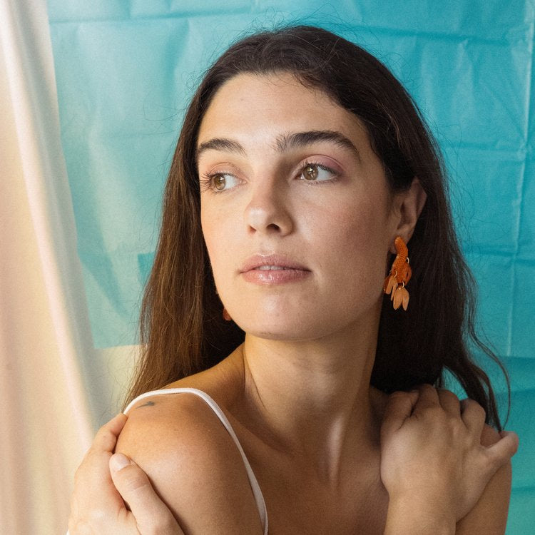 orange - drop earrings - flowers