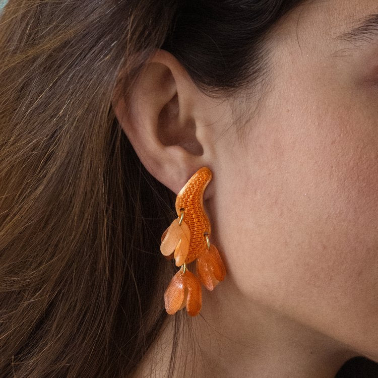 orange - drop earrings - flowers